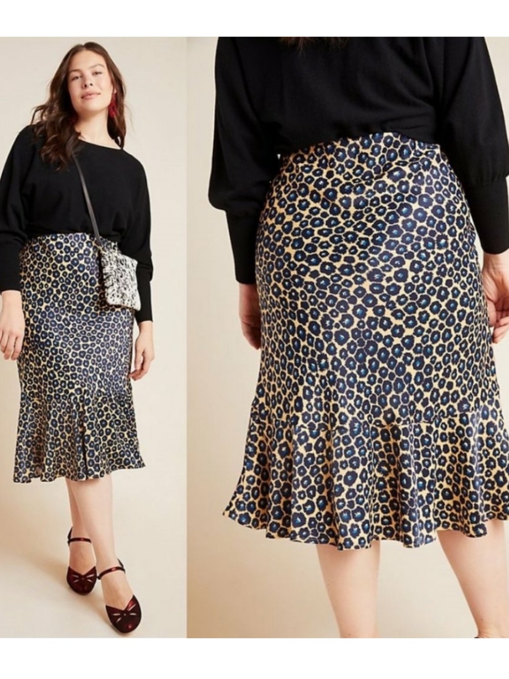 Anthropologie Maeve Janelle Bias Cut High-Low Leopard Midi Skirt 2X